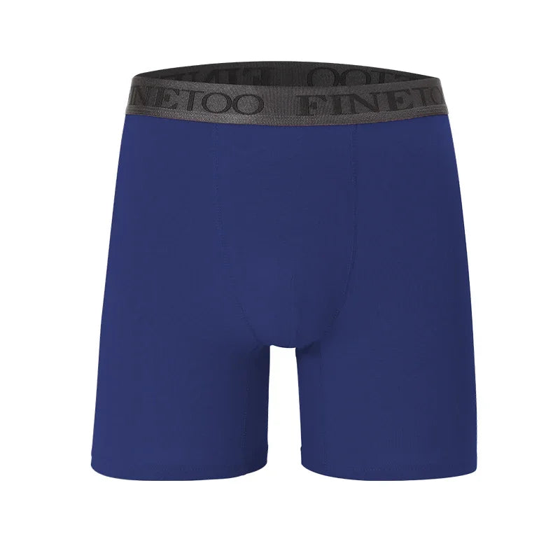 Blue boxer briefs with black waistband on a white background